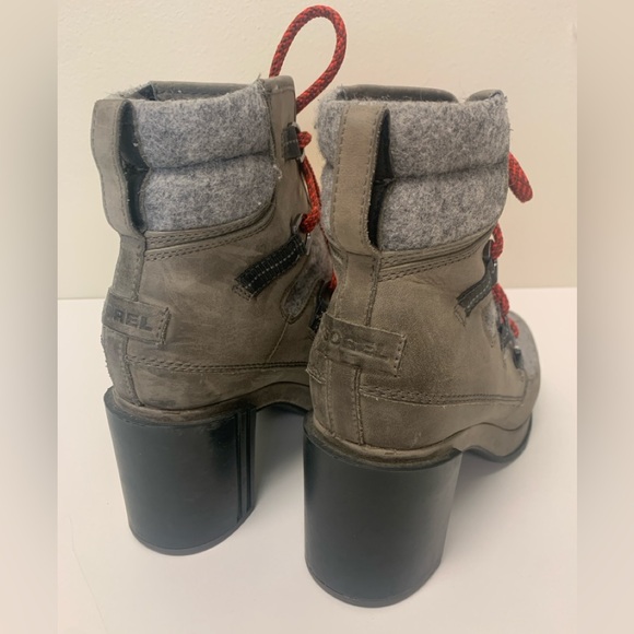SOREL Women's Blake Lace Up Booties Chunky Heel Leather Size 9 - quarry - Picture 4 of 10